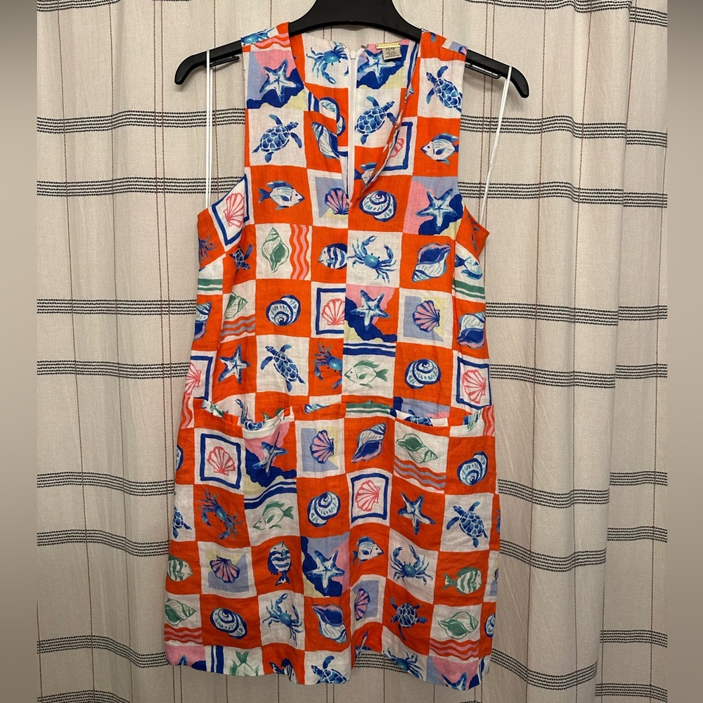 Magaschoni Orange and Blue Sea Life Midi Dress